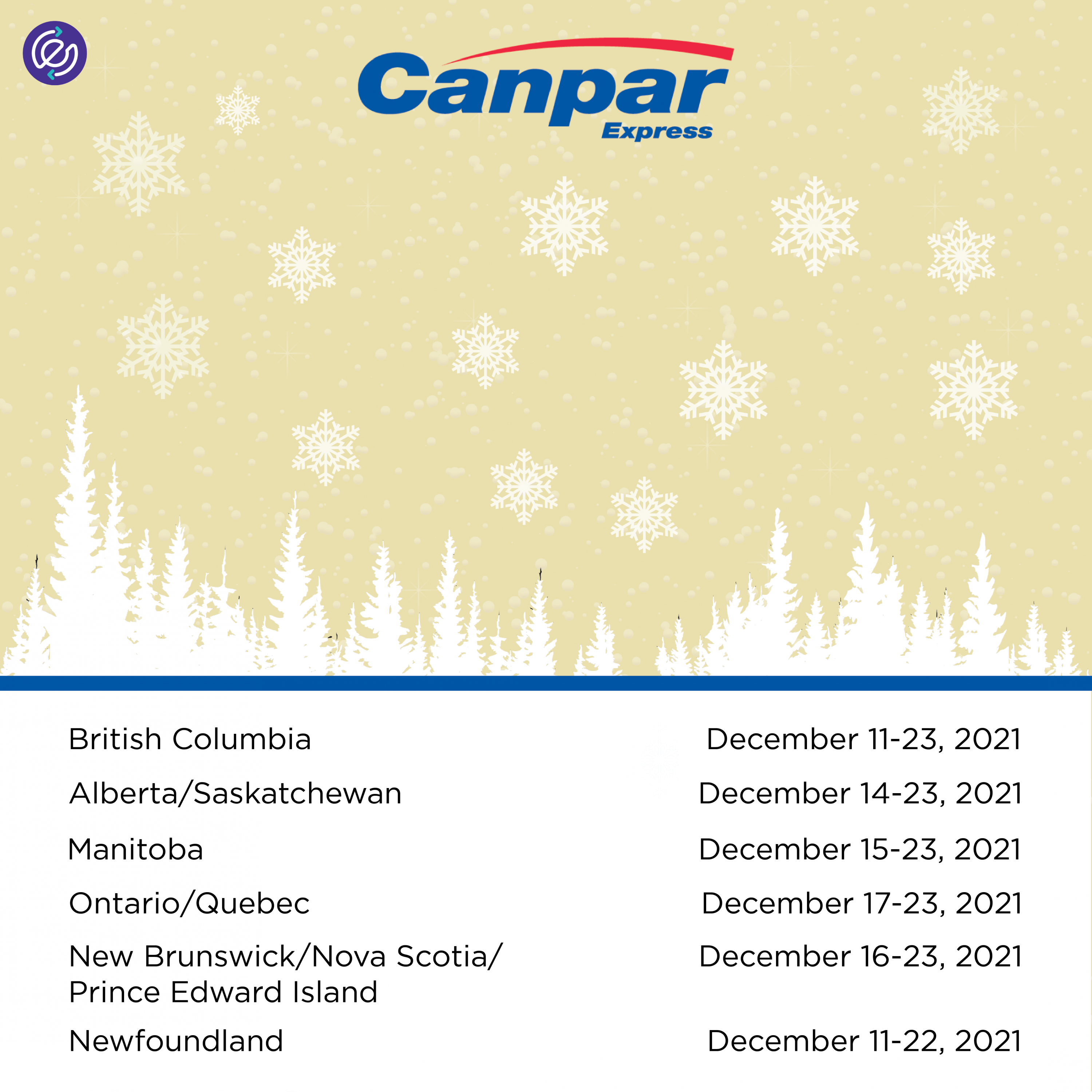 Canpar Holiday Shipping Deadlines
