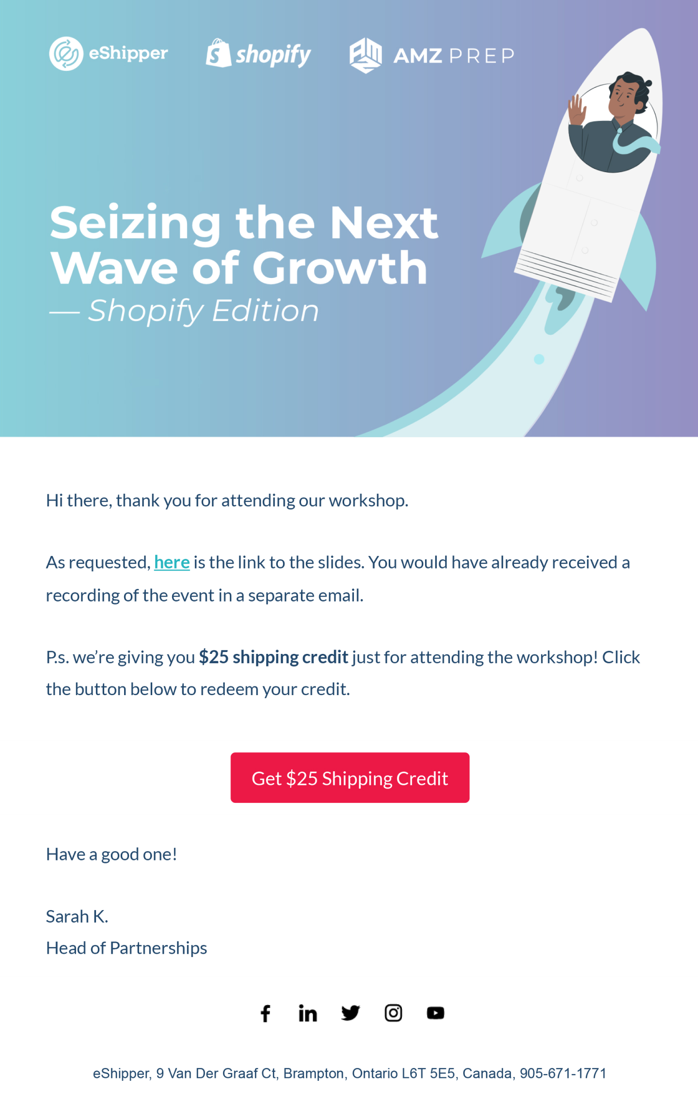 Appreciation email eShipper