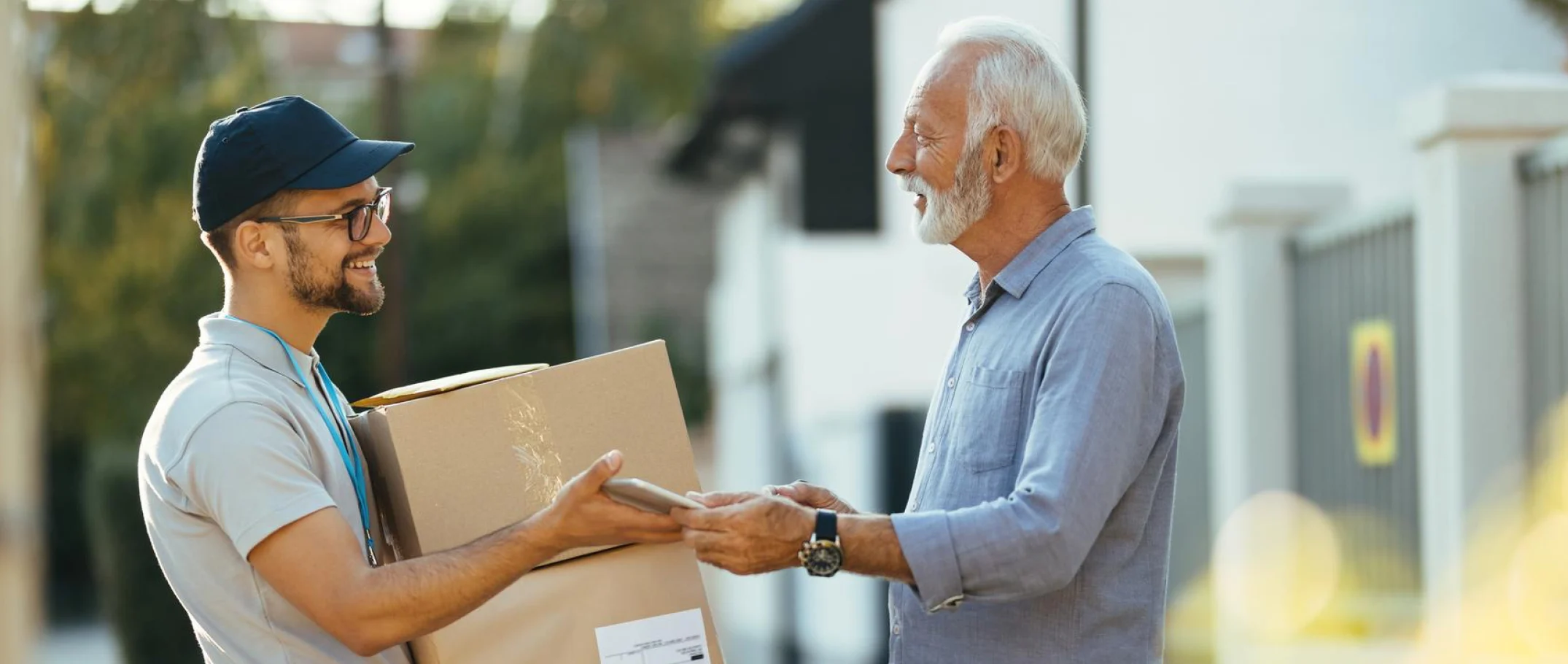 Memorable shipping experience with courier handing package to customer